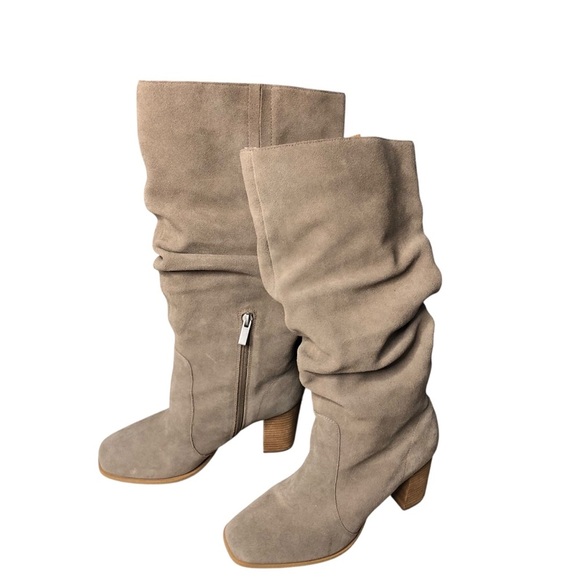 Splendid Sz 9 Taupe Slouch Suede Boots Style Gloria Heeled Square Toe Knee High - Picture 7 of 12